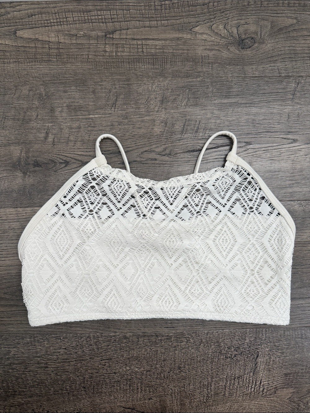 Midori White Lace Crochet High-Neck Bikini Top